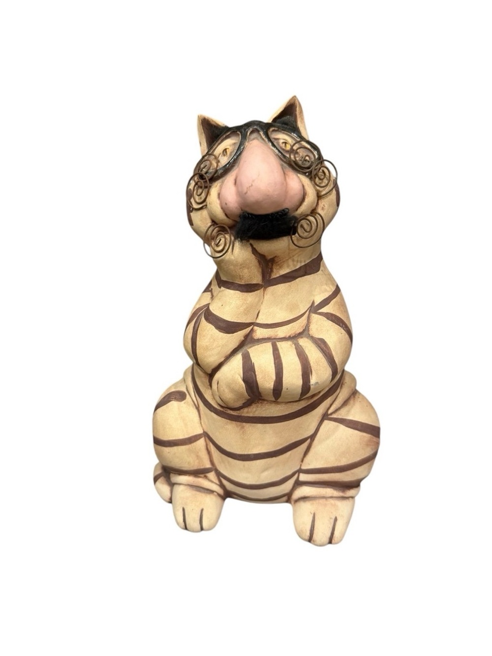 C Butler Jones Wire Whisker Ceramic Cat Bank - Whimsical & Vintage - SIGNED